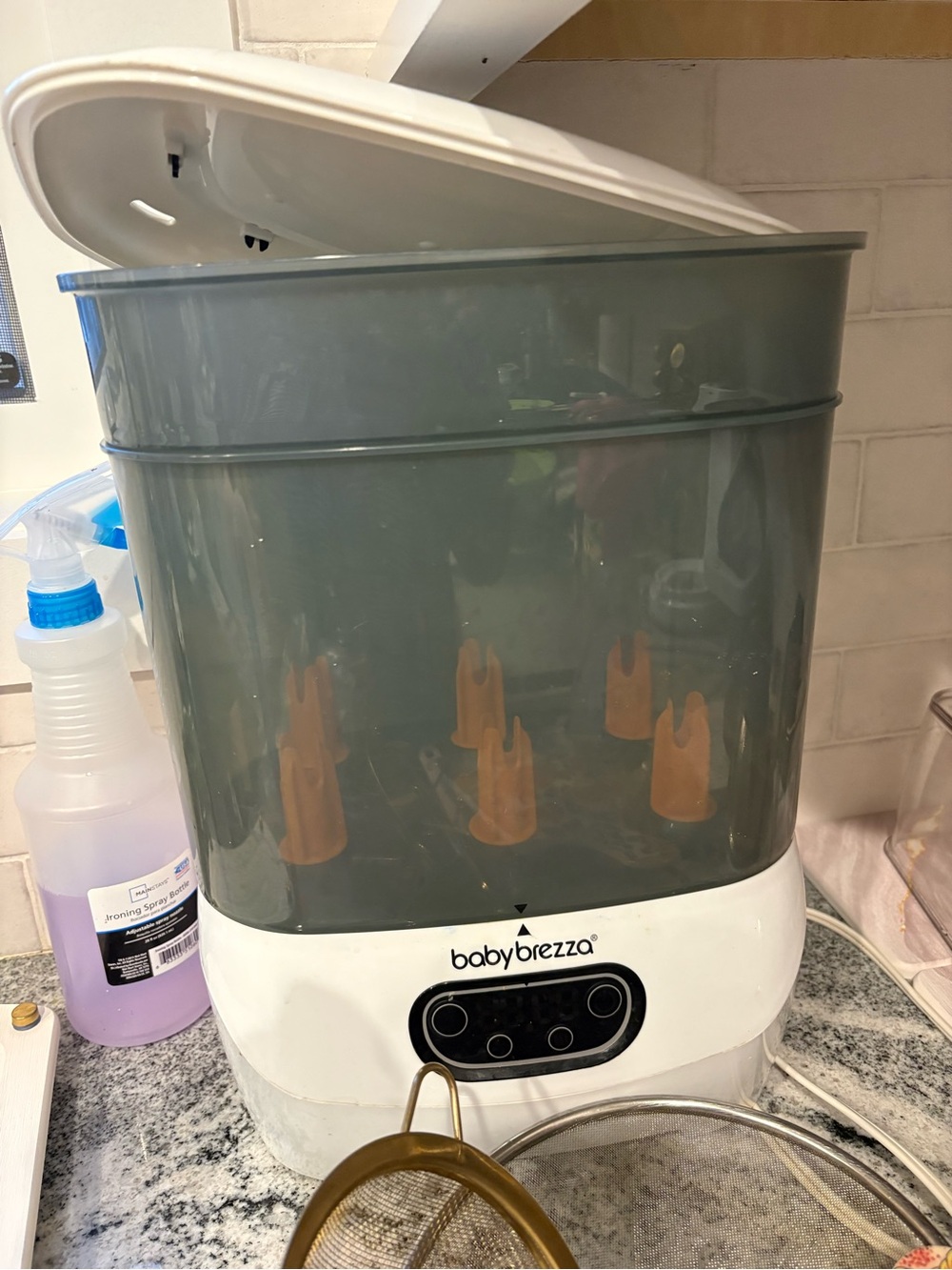 Baby Brezza Bottle Sterilizer & Dryer in Smoke Gray and White